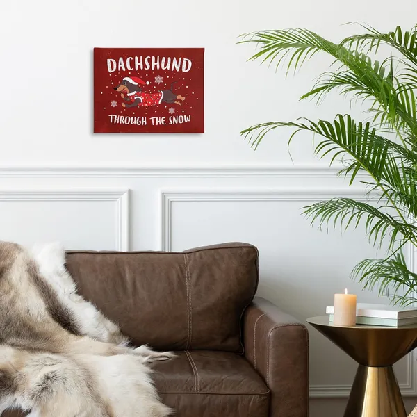 Multicolor_Christmas_Dog_Dachshund_through_The_Snow_Winter_Wall_Art_Decor_Canvas,_Snowflake_Farmhouse_Rustic_Festive_Pictures_Wall_Decor_Art_|_For_Dog_Lovers_Living_Room_Home,_Cute_Artwork_|_For_Walls_11x14