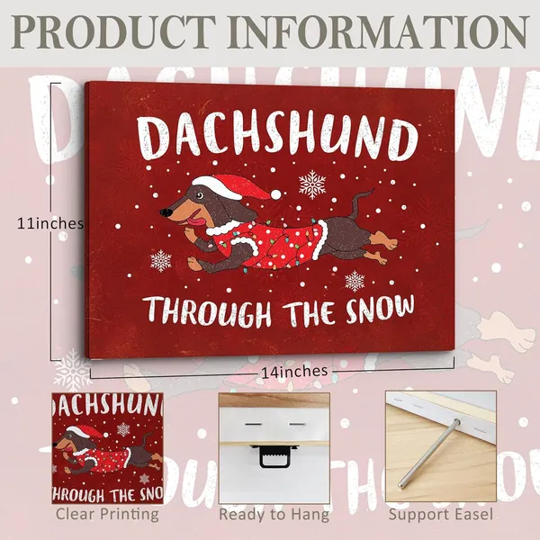 Multicolor_Christmas_Dog_Dachshund_through_The_Snow_Winter_Wall_Art_Decor_Canvas,_Snowflake_Farmhouse_Rustic_Festive_Pictures_Wall_Decor_Art_|_For_Dog_Lovers_Living_Room_Home,_Cute_Artwork_|_For_Walls_11x14