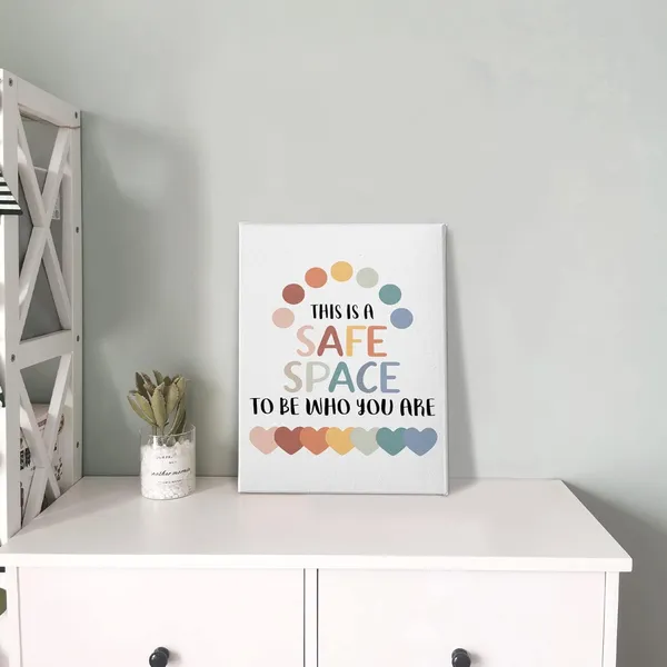 Multicolor_This_Is_A_Safe_Space_To_Be_Who_You_Are_Wall_Art,Boho_Psychologist_Safe_Space_School_Therapist_Office_Print_Framed_Canvas_Painting_Artwork_Home_Counseling_Office_Psychologist_Decor(11x14_Inch)