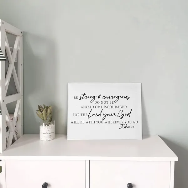 Multicolor_Joshua_1:9_Be_Strong&Courageous_Wall_Art,Christian_Bible_Verse_Scripture_Print_Framed_Canvas_Painting_Artwork_Home_Bathroom_Room_Office_Church_Decor(14x11_Inch)