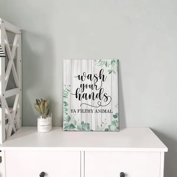 Multicolor_Bathroom_Wash_Your_Hands_Ya_Filthy_Animal_Eucalyptus_Leaf_Canvas_Wall_Art,_Funny_Toilet_Bathroom_Print_Framed_Canvas_Painting_Artwork_Home_Bathroom_Restroom_Kitchen_Decor(11x14_Inch)