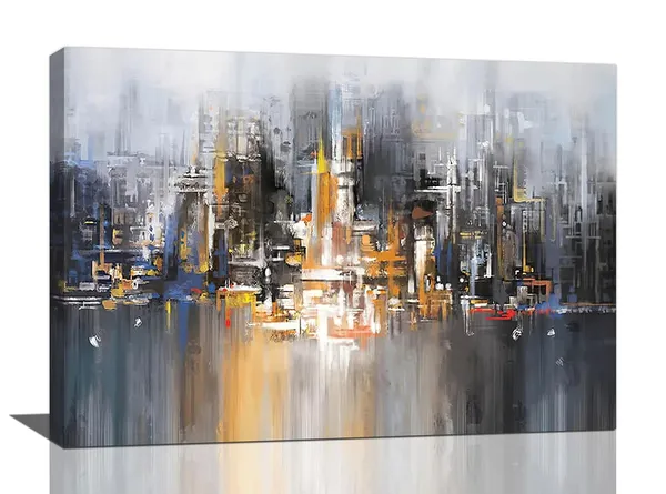 Multicolor_Abstract_City_Skyline_Wall_Art_City_Scapes_Pictures_Wall_Decor_Grey_And_Yellow_Modern_Canvas_Prints_Paintings_Home_Office_Decorations_Large_Size_Framed_Artwork_|_For_Living_Room_24"x16"
