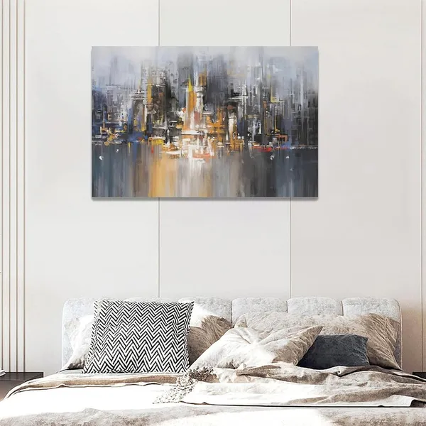 Multicolor_Abstract_City_Skyline_Wall_Art_City_Scapes_Pictures_Wall_Decor_Grey_And_Yellow_Modern_Canvas_Prints_Paintings_Home_Office_Decorations_Large_Size_Framed_Artwork_|_For_Living_Room_24"x16"