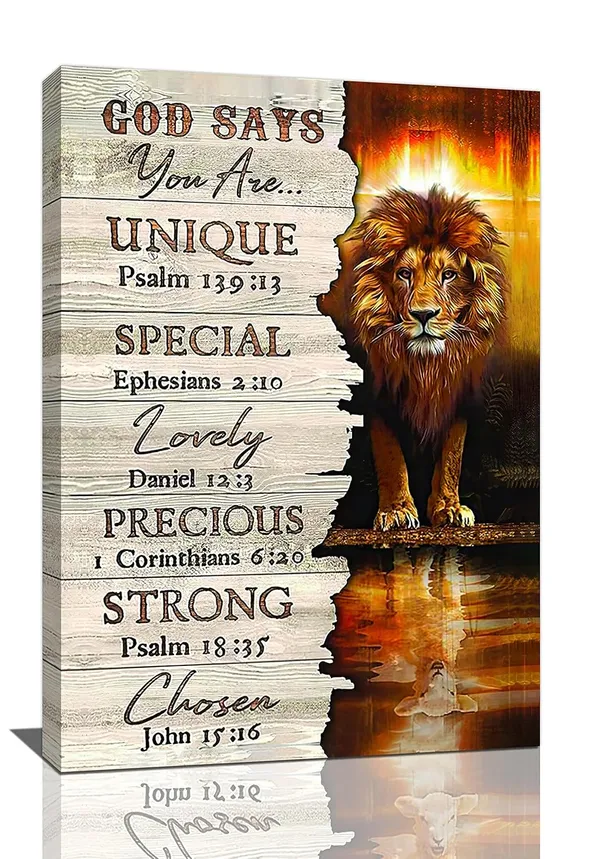 Multicolor_Lion_and_Lamb_Wall_Art_Lion_of_Judah_Wall_Decor_God_Says_You_Are_Psalm_Inspirational_Religious_Picture_Canvas_Prints_Modern_Home_Framed_Artwork_|_For_Man_Women_Living_Room_Bedroom_Bathroom_16"x24"