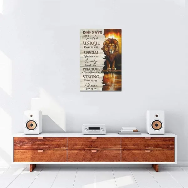 Multicolor_Lion_and_Lamb_Wall_Art_Lion_of_Judah_Wall_Decor_God_Says_You_Are_Psalm_Inspirational_Religious_Picture_Canvas_Prints_Modern_Home_Framed_Artwork_|_For_Man_Women_Living_Room_Bedroom_Bathroom_16"x24"