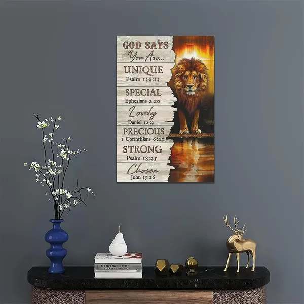 Multicolor_Lion_and_Lamb_Wall_Art_Lion_of_Judah_Wall_Decor_God_Says_You_Are_Psalm_Inspirational_Religious_Picture_Canvas_Prints_Modern_Home_Framed_Artwork_|_For_Man_Women_Living_Room_Bedroom_Bathroom_16"x24"