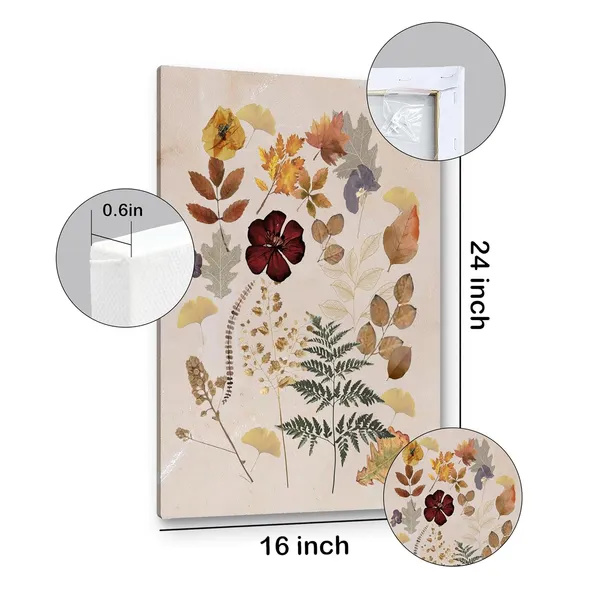 Multicolor_Fall_Wall_Art,_Rustic_Botanical_Flower_Leaves_Wall_Art,_Autumn_Fall_Floral_leaf_Print_Framed_Canvas_Painting_Artwork_|_For_Home_Farmhouse_Kitchen_Bedroom_Living_Room_Girls_Room_Decor(16x24_Inch)
