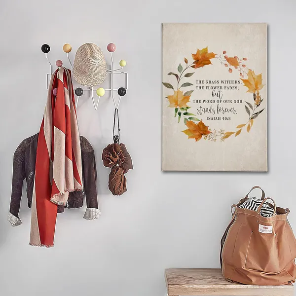 Multicolor_Fall_Canvas_Wall_Art,The_Grass_Withers_The_Flower_Fades_Wall_Art,Christian_Bible_Verse_Fall_Maple_leaf_Isaiah_40_:_8_Print_Framed_Canvas_Artwork_|_For_Bedroom_Living_Room_Office_Decor(16x24)