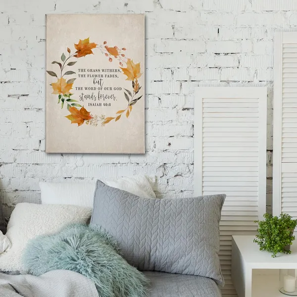 Multicolor_Fall_Canvas_Wall_Art,The_Grass_Withers_The_Flower_Fades_Wall_Art,Christian_Bible_Verse_Fall_Maple_leaf_Isaiah_40_:_8_Print_Framed_Canvas_Artwork_|_For_Bedroom_Living_Room_Office_Decor(16x24)
