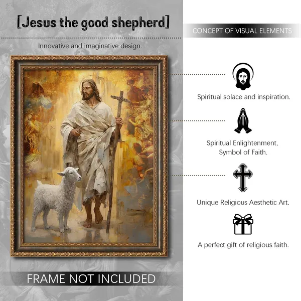Multicolor_SKINGE_Jesus_Christ_Oil_Painting_Renaissance_Wall_Art_The_Good_Shepherd_Jesus_Canvas_Print_Poster_Religion_Christian_Wall_Decor_|_For_Prayer_Room,Bedroom_and_Living_Room(Unframed_12x16in)