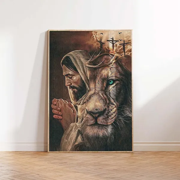Multicolor_Jesus_Lion_Canvas_Wall_Art_Jesus_Christ_Jesus_Lion_Canvas_Wall_Art_Picture_Jesus_Christian_Wall_Decor_Christian_Lion_Canvas_Lion_of_Judah_Painting_Jesus_Cross_Art_Poster_|_For_Room_16x24inch_Unframed