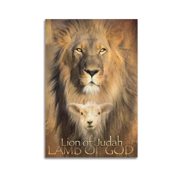 Multicolor_Lion_of_Judah_Lamb_of_God_Poster,_Jesus_Lion_And_Lamb_Pictures,_Lamb_And_Lion_Pictures,_Lion_And_Lamb_Poster_Canvas_Wall_Art_Prints_|_For_Wall_Decor_Room_Decor_Bedroom_Decor_Gifts_08x12inch(20x30cm)_U