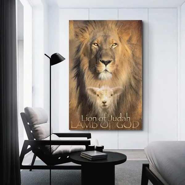 Multicolor_Lion_of_Judah_Lamb_of_God_Poster,_Jesus_Lion_And_Lamb_Pictures,_Lamb_And_Lion_Pictures,_Lion_And_Lamb_Poster_Canvas_Wall_Art_Prints_|_For_Wall_Decor_Room_Decor_Bedroom_Decor_Gifts_08x12inch(20x30cm)_U