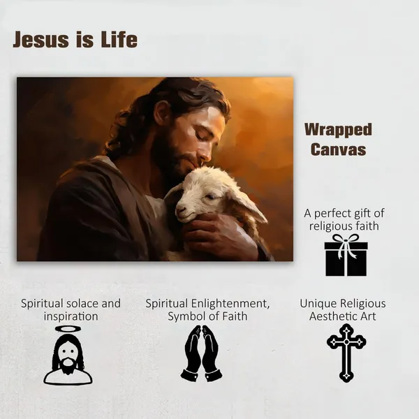 Multicolor_Jesus_Canvas_Wall_Art_Soothe_Wounded_Lamb_Artwork_Print_Divine_Compassion_Christian_Painting_Framed_Religious_Inspirational_Poster_|_For_Home_Living_Room_Bedroom_Decor_16x12in
