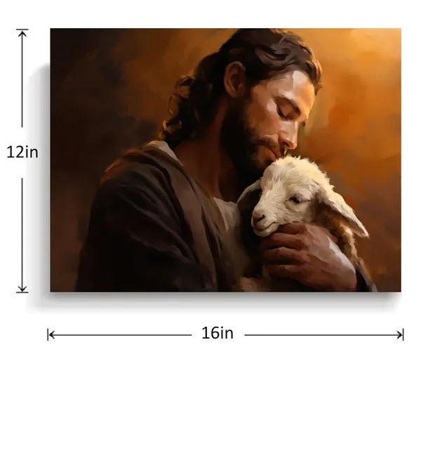 Multicolor_Jesus_Canvas_Wall_Art_Soothe_Wounded_Lamb_Artwork_Print_Divine_Compassion_Christian_Painting_Framed_Religious_Inspirational_Poster_|_For_Home_Living_Room_Bedroom_Decor_16x12in
