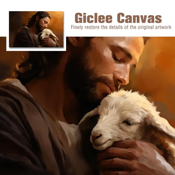 Multicolor_Jesus_Canvas_Wall_Art_Soothe_Wounded_Lamb_Artwork_Print_Divine_Compassion_Christian_Painting_Framed_Religious_Inspirational_Poster_|_For_Home_Living_Room_Bedroom_Decor_16x12in