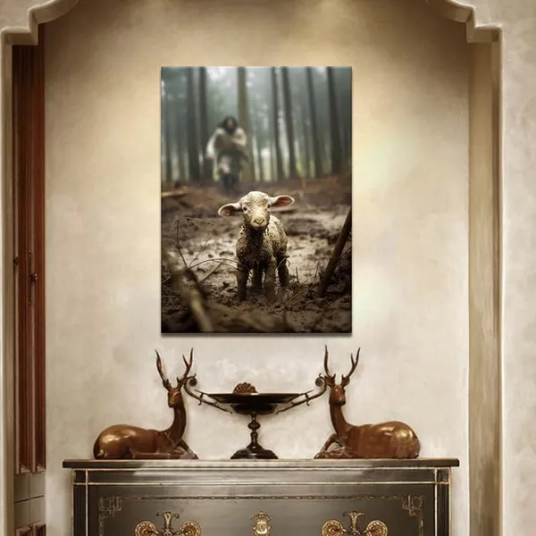 Multicolor_Jesus_Saving_The_Lost_Lamb_Canvas_Wall_Art_Christian_Wall_Decor_HD_Print_Wall_Art_|_For_Living_Room_Bedroom_Decoration,12x16.5inch_Unframed