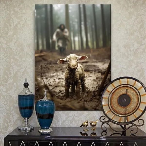 Multicolor_Jesus_Saving_The_Lost_Lamb_Canvas_Wall_Art_Christian_Wall_Decor_HD_Print_Wall_Art_|_For_Living_Room_Bedroom_Decoration,12x16.5inch_Unframed