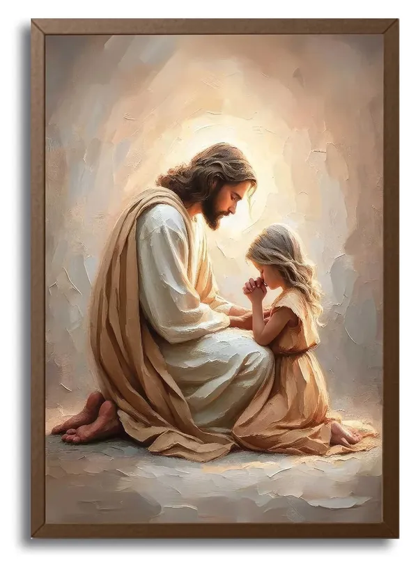 Multicolor_Jesus_Praying_with_Girl_Wall_Art_Christian_Canvas_Paintings_Jesus_with_Children_Wall_Decor_Religious_Bible_Story_Posters_Prints_|_For_Living_Bedroom_Room_Church_Home_Pictures_Decoration_Unframe