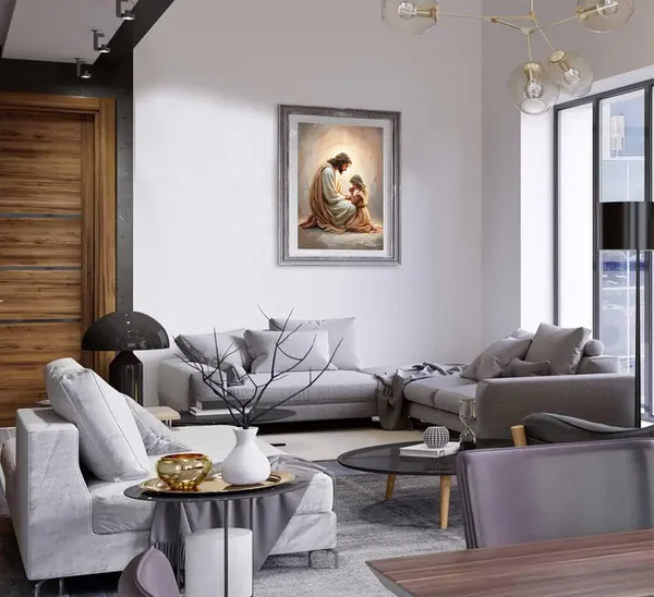 Multicolor_Jesus_Praying_with_Girl_Wall_Art_Christian_Canvas_Paintings_Jesus_with_Children_Wall_Decor_Religious_Bible_Story_Posters_Prints_|_For_Living_Bedroom_Room_Church_Home_Pictures_Decoration_Unframe
