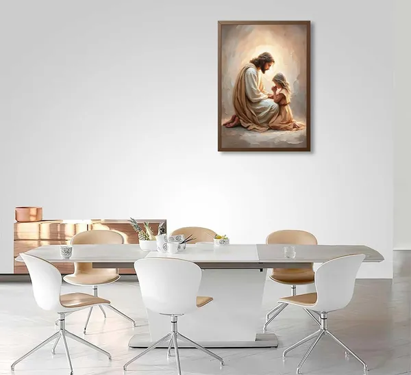 Multicolor_Jesus_Praying_with_Girl_Wall_Art_Christian_Canvas_Paintings_Jesus_with_Children_Wall_Decor_Religious_Bible_Story_Posters_Prints_|_For_Living_Bedroom_Room_Church_Home_Pictures_Decoration_Unframe