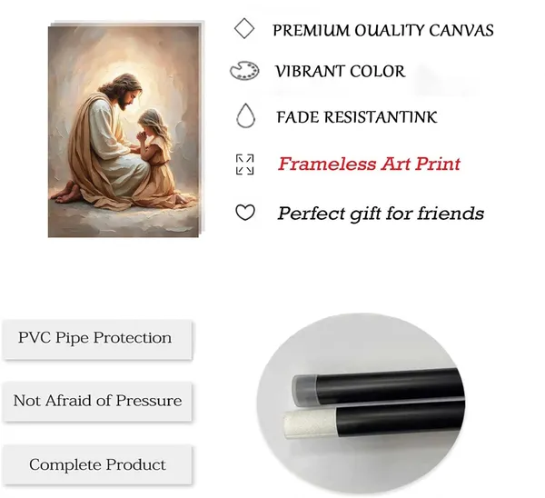 Multicolor_Jesus_Praying_with_Girl_Wall_Art_Christian_Canvas_Paintings_Jesus_with_Children_Wall_Decor_Religious_Bible_Story_Posters_Prints_|_For_Living_Bedroom_Room_Church_Home_Pictures_Decoration_Unframe