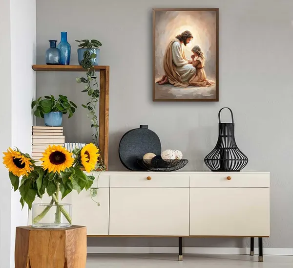 Multicolor_Jesus_Praying_with_Girl_Wall_Art_Christian_Canvas_Paintings_Jesus_with_Children_Wall_Decor_Religious_Bible_Story_Posters_Prints_|_For_Living_Bedroom_Room_Church_Home_Pictures_Decoration_Unframe