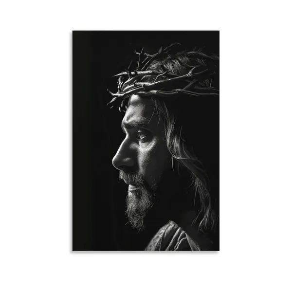 Multicolor_Vendhui_Crown_of_Thorns_Jesus_Wall_Art_Religious_Catholic_Black_And_White_Poster_Canvas_Print_Modern_Painting_Artwork_Picture_|_For_Living_Room_Decor_16x24inch(40x60cm)_Unframe-1-2