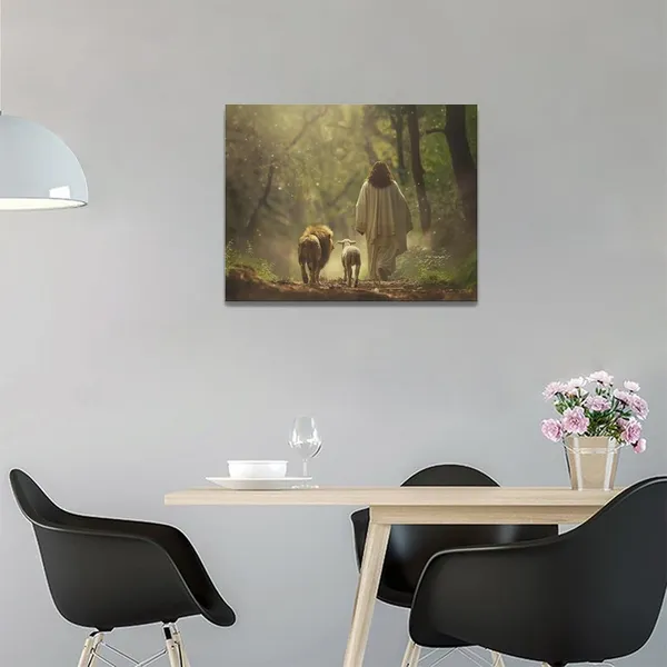 Multicolor_Christian_Wall_Art_Jesus_Wall_Canvas_Lion_of_Judah_Pictures_Wall_D??or_Lion_and_Lamb_Print_Painting_Artwork_Christ_Religious_Home_Decoration_|_For_Church_Living_Room_Bedroom_Framed_12x16_inch
