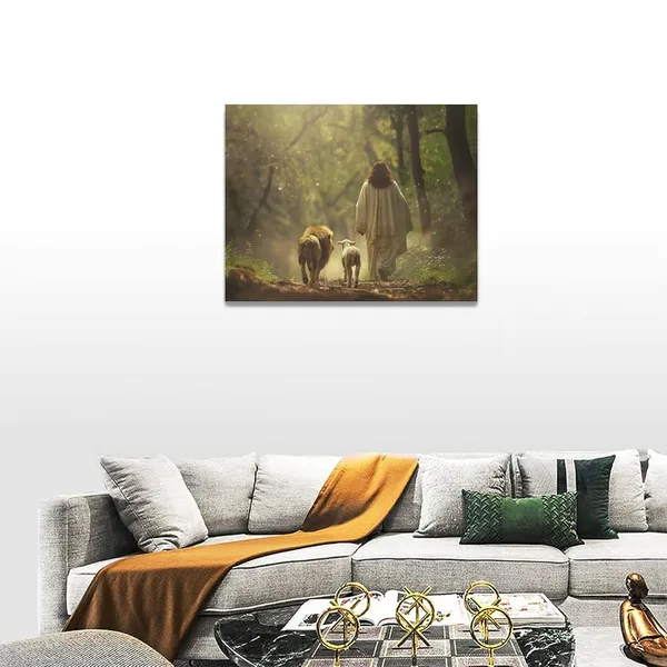 Multicolor_Christian_Wall_Art_Jesus_Wall_Canvas_Lion_of_Judah_Pictures_Wall_D??or_Lion_and_Lamb_Print_Painting_Artwork_Christ_Religious_Home_Decoration_|_For_Church_Living_Room_Bedroom_Framed_12x16_inch