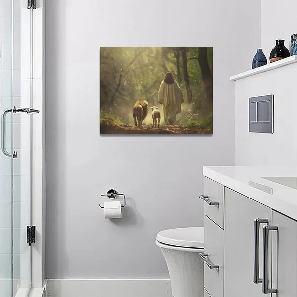 Multicolor_Christian_Wall_Art_Jesus_Wall_Canvas_Lion_of_Judah_Pictures_Wall_D??or_Lion_and_Lamb_Print_Painting_Artwork_Christ_Religious_Home_Decoration_|_For_Church_Living_Room_Bedroom_Framed_12x16_inch