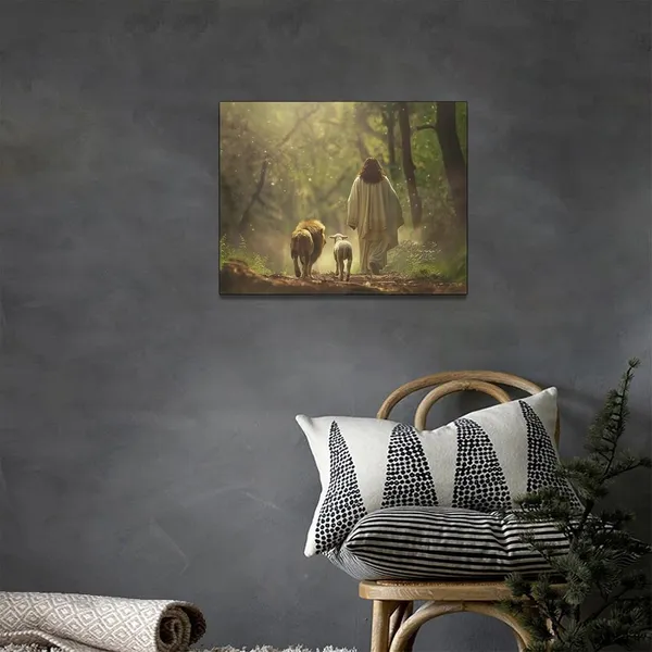Multicolor_Christian_Wall_Art_Jesus_Wall_Canvas_Lion_of_Judah_Pictures_Wall_D??or_Lion_and_Lamb_Print_Painting_Artwork_Christ_Religious_Home_Decoration_|_For_Church_Living_Room_Bedroom_Framed_12x16_inch