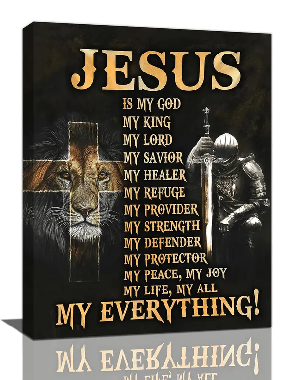 Multicolor_Christian_Jesus_Wall_Art_Jesus_Lion_Cross_Warrior_Pictures_Wall_Decor_Christ_Inspirational_Quotes_Canvas_Painting_Print_Religious_Wall_Decoration_Artworks_Framed_|_For_Living_Room_Bedroom_Church_12"x16"