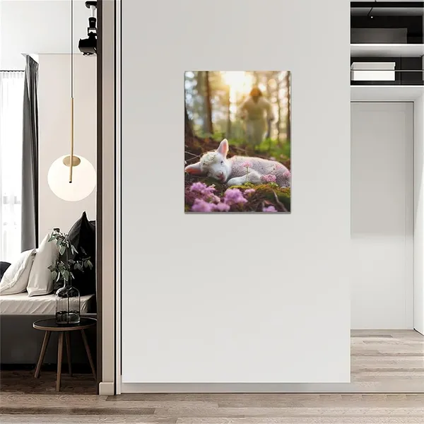 Multicolor_Jesus_and_Lamb_Wall_Art_Christian_Religious_Pictures_Wall_Decor_Shepherd_Canvas_God_Sleeping_Lamb_Painting_Modern_Artwork_Home_Decoration_|_For_Bathroom_Living_Room_Bedroom_Office_Framed_12"x16"