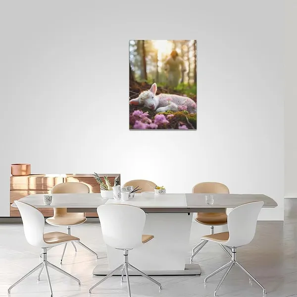 Multicolor_Jesus_and_Lamb_Wall_Art_Christian_Religious_Pictures_Wall_Decor_Shepherd_Canvas_God_Sleeping_Lamb_Painting_Modern_Artwork_Home_Decoration_|_For_Bathroom_Living_Room_Bedroom_Office_Framed_12"x16"