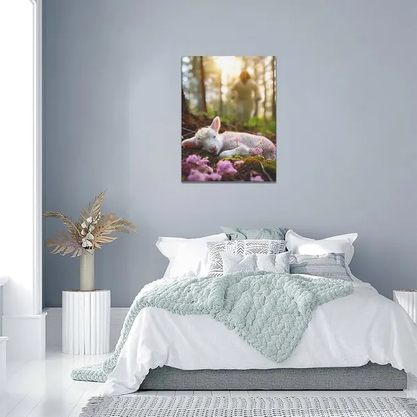 Multicolor_Jesus_and_Lamb_Wall_Art_Christian_Religious_Pictures_Wall_Decor_Shepherd_Canvas_God_Sleeping_Lamb_Painting_Modern_Artwork_Home_Decoration_|_For_Bathroom_Living_Room_Bedroom_Office_Framed_12"x16"