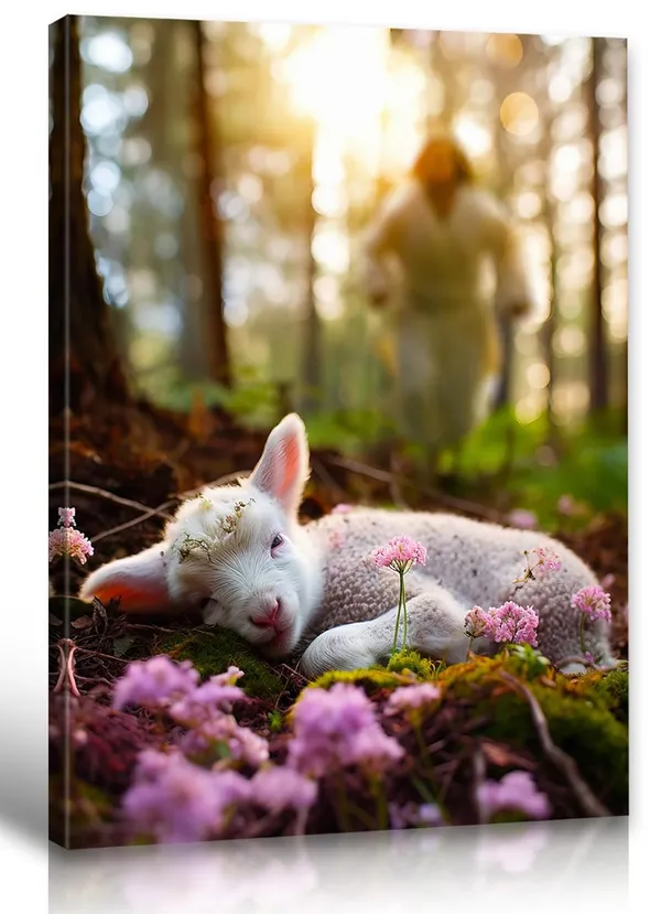 Multicolor_Christian_Art_Jesus_Leaves_the_99_Sheep_Wall_Art_Canvas_Prints_Christian_Paintings_Religious_Faith_Artwork_Lamb_of_God_Poster_Jesus_Art_Home_Living_Room_Decoration_12"_W_x_16"_H