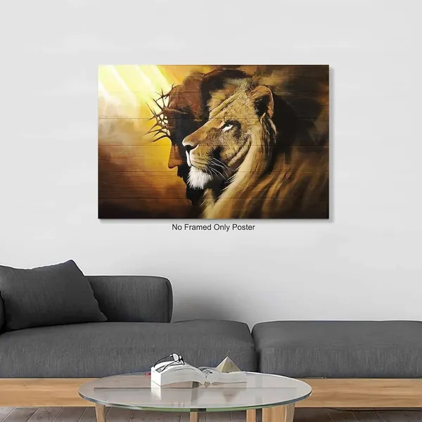 Multicolor_Lion_of_Judah_Wall_Art_Canvas_Black_Jesus_Canvas_Wall_Art_Paintings_Wall_Decor_|_For_Living_Room_12*16inch_Unframed_(Lion_and_Jesus,_12*16_inch_Unframed)