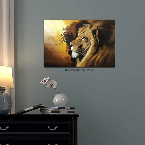 Multicolor_Lion_of_Judah_Wall_Art_Canvas_Black_Jesus_Canvas_Wall_Art_Paintings_Wall_Decor_|_For_Living_Room_12*16inch_Unframed_(Lion_and_Jesus,_12*16_inch_Unframed)