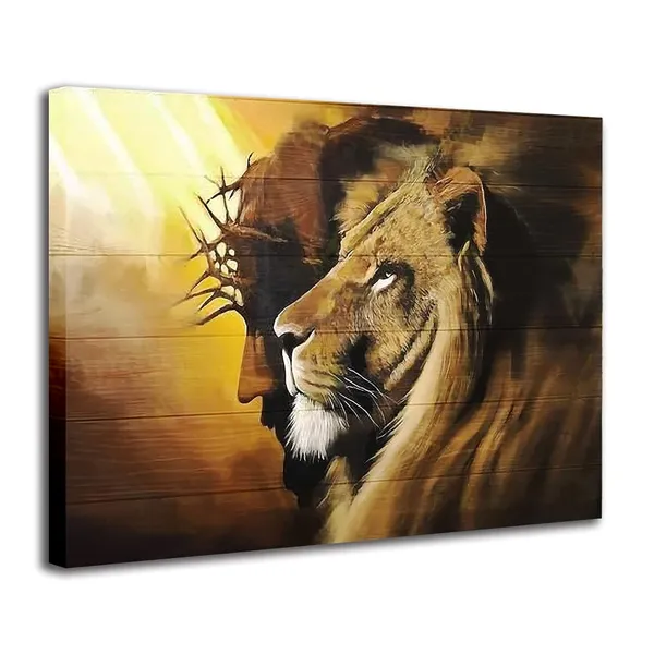 Multicolor_Lion_of_Judah_Wall_Art_Canvas_Black_Jesus_Canvas_Wall_Art_Paintings_Wall_Decor_|_For_Living_Room_12*16inch_Unframed_(Lion_and_Jesus,_12*16_inch_Unframed)