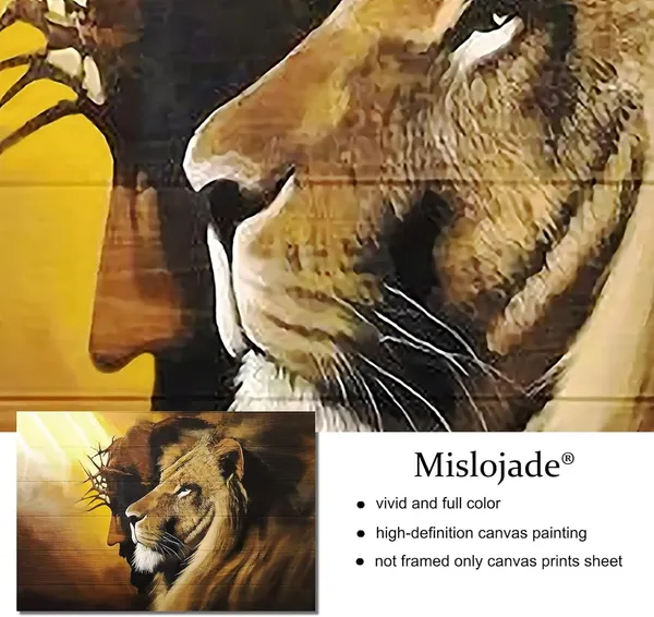 Multicolor_Lion_of_Judah_Wall_Art_Canvas_Black_Jesus_Canvas_Wall_Art_Paintings_Wall_Decor_|_For_Living_Room_12*16inch_Unframed_(Lion_and_Jesus,_12*16_inch_Unframed)