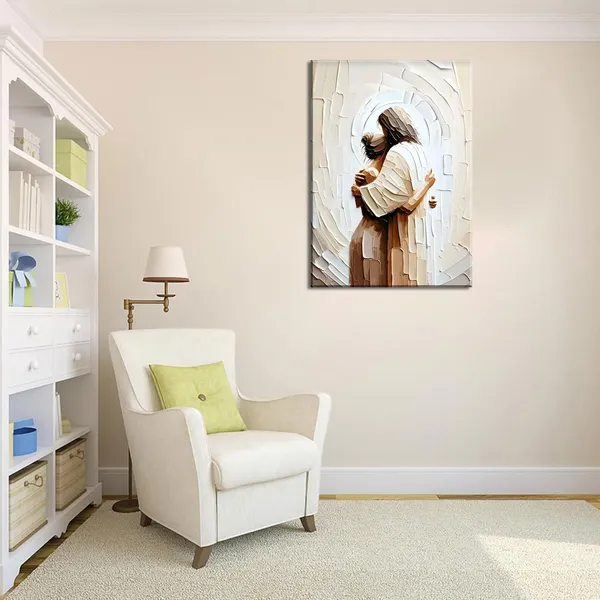 Multicolor_Framed_Jesus_Canvas_Wall_Art_Jesus_Embracing_Woman_Safe_in_His_Arms_Wall_Decor_Picture_Christian_Paintings_Prints_Jesus_Christ_Poster_|_For_Bedroom_Living_Room_Dining_Room_Home_Decoration