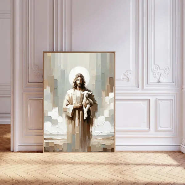 Multicolor_Jesus_Leaves_the_99_Sheep_Jesus_Canvas_Wall_Art_Jesus_Running_After_Lost_Lamb_Canvas_(Jesus-1,_16x24_Inch_Unframed)