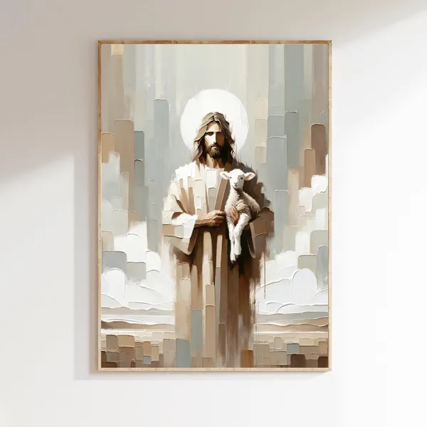 Multicolor_Jesus_Leaves_the_99_Sheep_Jesus_Canvas_Wall_Art_Jesus_Running_After_Lost_Lamb_Canvas_(Jesus-1,_16x24_Inch_Unframed)