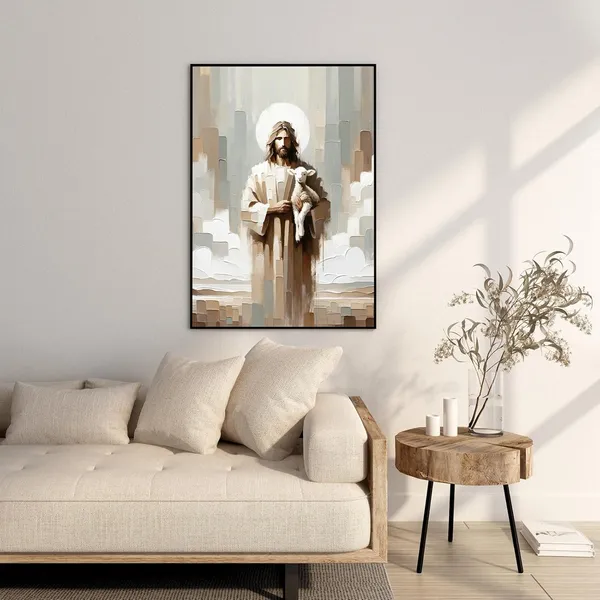 Multicolor_Jesus_Leaves_the_99_Sheep_Jesus_Canvas_Wall_Art_Jesus_Running_After_Lost_Lamb_Canvas_(Jesus-1,_16x24_Inch_Unframed)