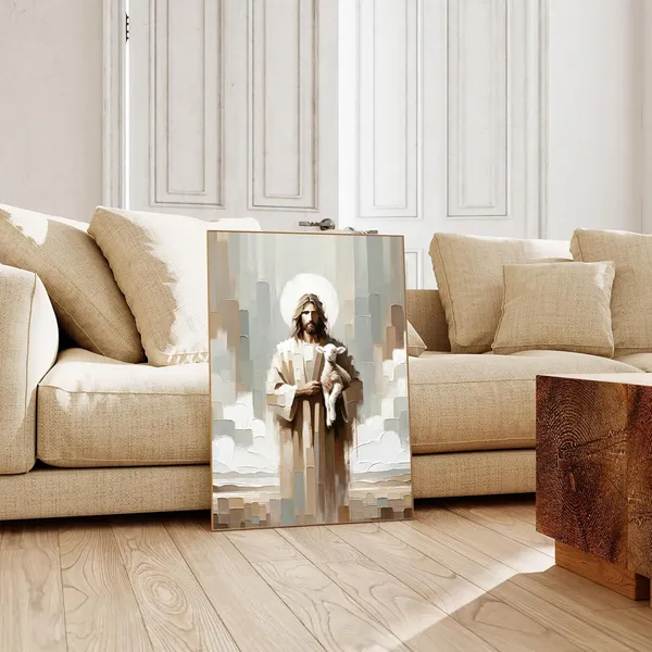 Multicolor_Jesus_Leaves_the_99_Sheep_Jesus_Canvas_Wall_Art_Jesus_Running_After_Lost_Lamb_Canvas_(Jesus-1,_16x24_Inch_Unframed)