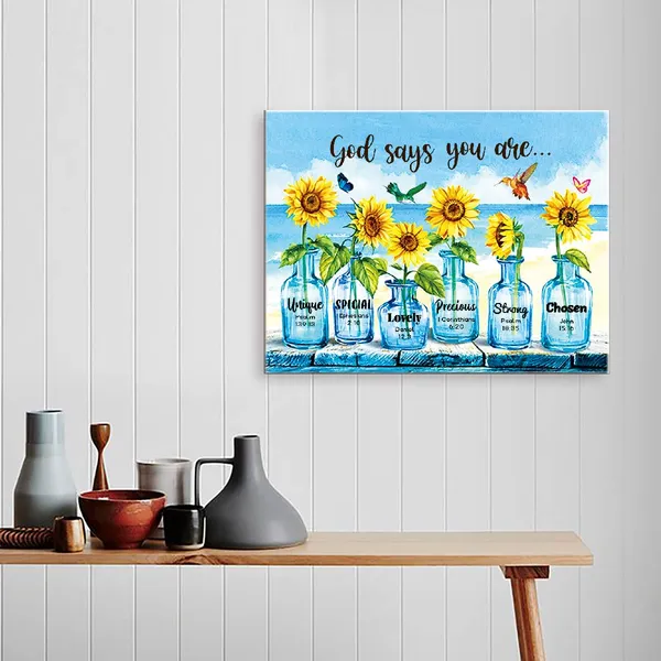 Multicolor_Bible_Verses_Canvas_Wall_Art,Christian_Motivational_Quote_Sunflower_Mason_Jars_Canvas_Framed_Wall_Art_Ready_to_Hang_|_For_Christian_Home_Bedroom_Office_Living_Room_Wall_D??or,12"_x_15"