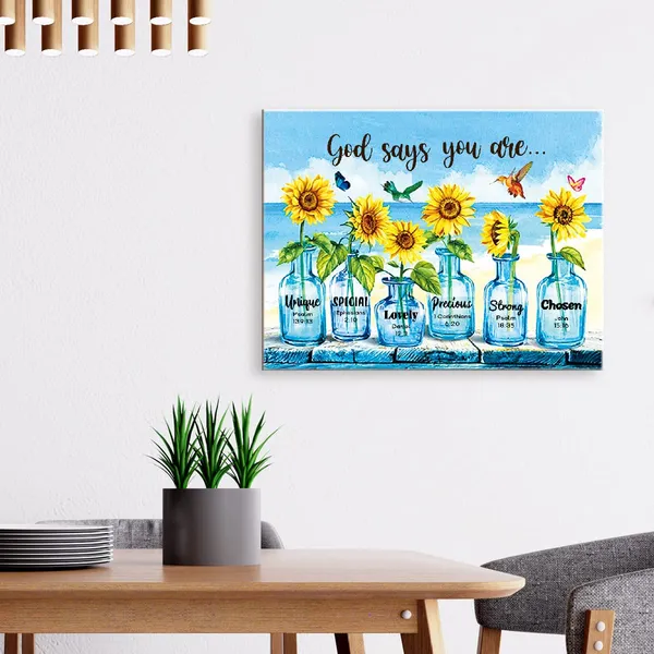 Multicolor_Bible_Verses_Canvas_Wall_Art,Christian_Motivational_Quote_Sunflower_Mason_Jars_Canvas_Framed_Wall_Art_Ready_to_Hang_|_For_Christian_Home_Bedroom_Office_Living_Room_Wall_D??or,12"_x_15"
