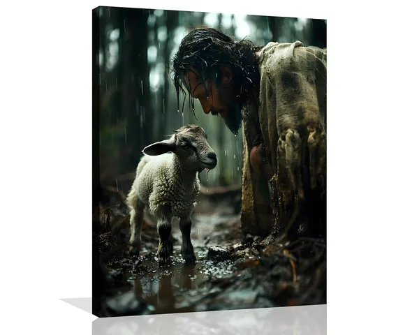 Multicolor_Jesus_Canvas_Wall_Art_Jesus_Pictures_|_For_Wall_Jesus_Gazes_at_the_Lamb_Painting_Jesus_and_Lamb_Picture_Jesus_Painting_|_For_Living_Room_Bedroom_Home_Wall_Decor_Stretched_and_Framed_12X16_inch