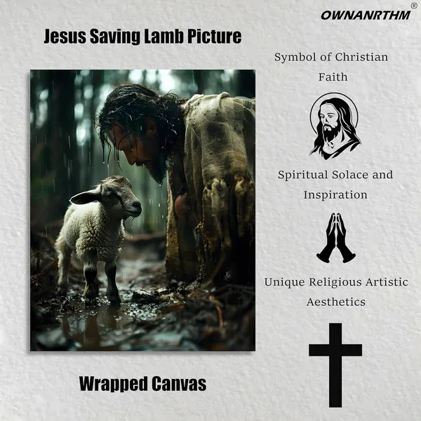 Multicolor_Jesus_Canvas_Wall_Art_Jesus_Pictures_|_For_Wall_Jesus_Gazes_at_the_Lamb_Painting_Jesus_and_Lamb_Picture_Jesus_Painting_|_For_Living_Room_Bedroom_Home_Wall_Decor_Stretched_and_Framed_12X16_inch